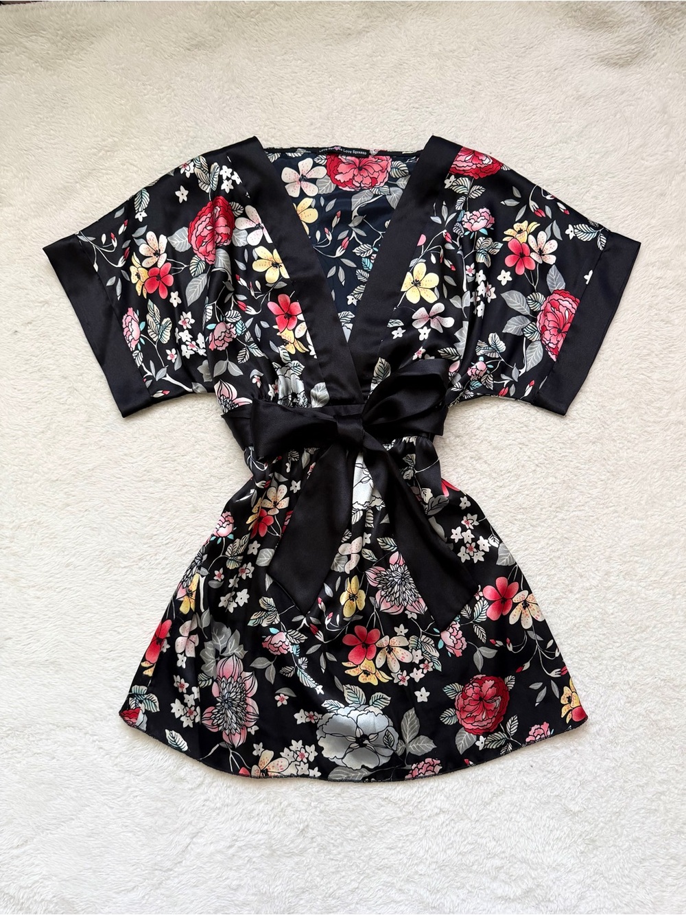 Ethereal y2k Love Squared satin-like Floral kimono blouse top